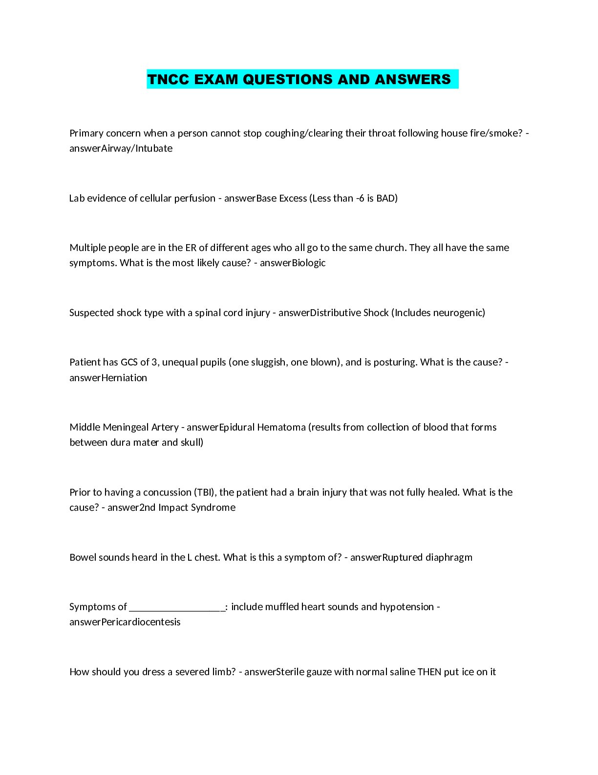 Preview image of TNCC EXAM QUESTIONS AND ANSWERS document